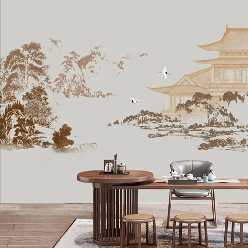 Home Improvement Background - ที่กําหนดเองจีนบทคัดย่อหมึกภูมิทัศน์ภาพจิตรกรรมฝาผนัง 3D ตกแต่งบ้านพื้นหลังสําหรับห้องนั่งเล่นห้องนอน Home Improvement