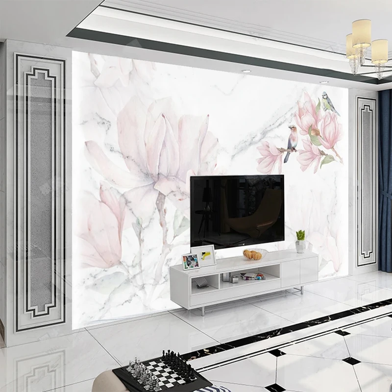 วอลเปเปอร์ลายดอกไม้สีชมพู นก แ - Home Improvement Background บทวิจารณ์และราคา
